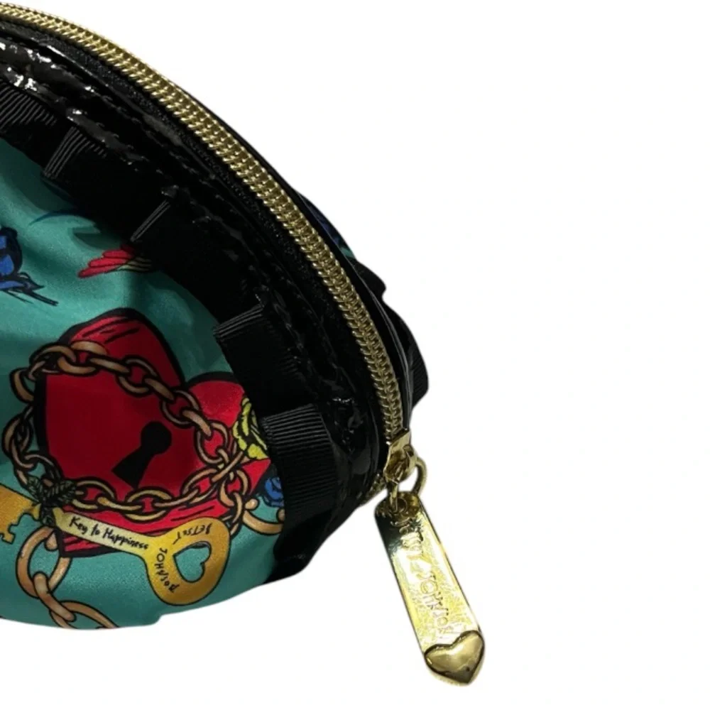 Betsey Johnson Green, Yellow and Red Cosmetic Bag Vibrant Design Good Condition